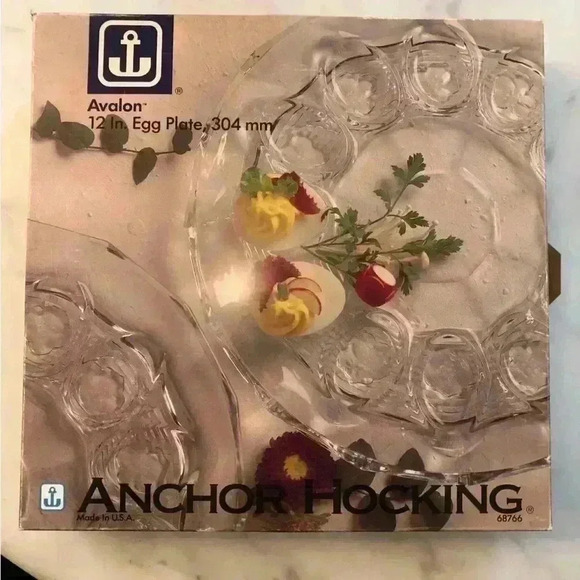 Vintage 90s  Anchor Hocking Avalon 12” Deviled Egg Plate with original box - Picture 7 of 8